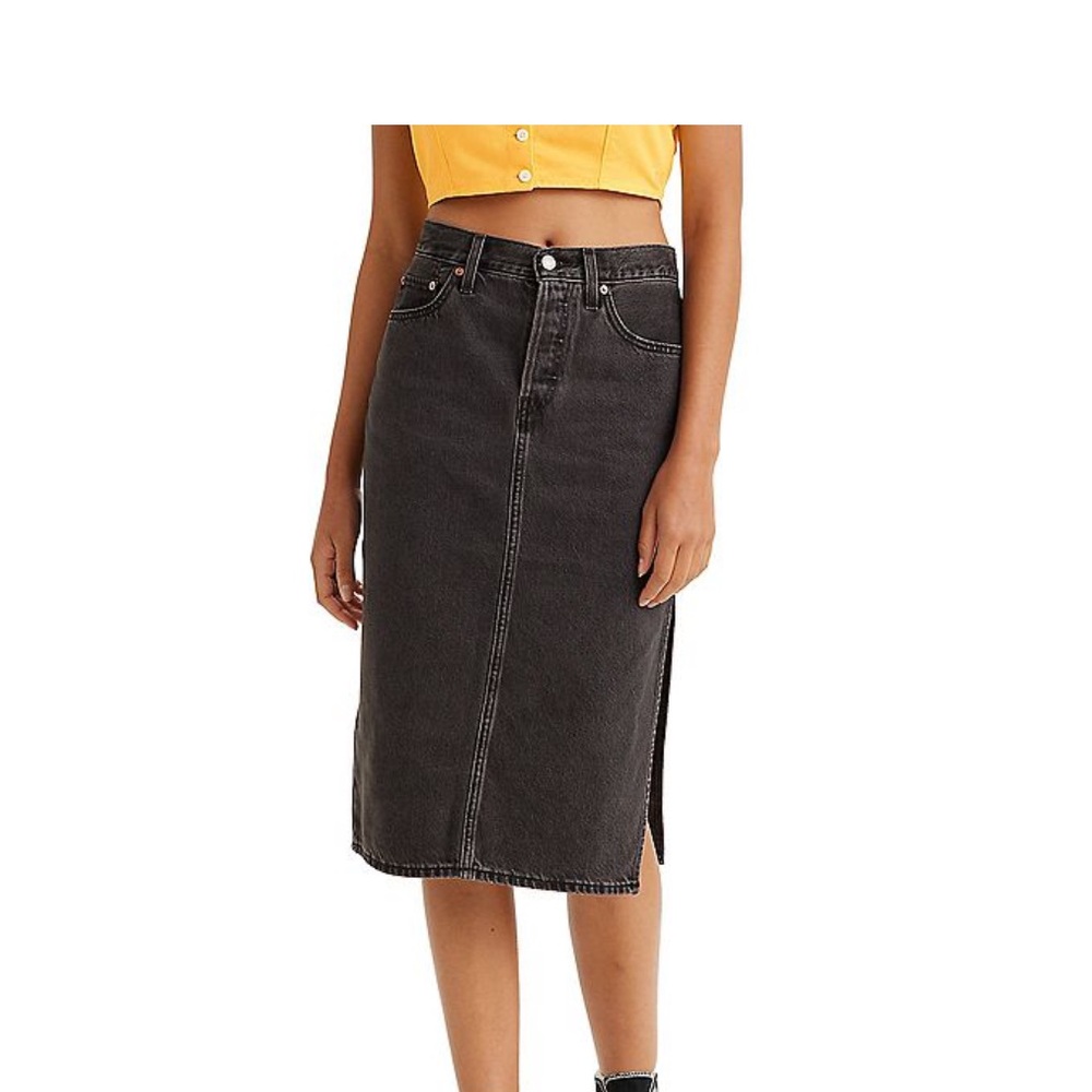 Levi’s Black Denim Side Slit Midi Jean Skirt - Picture 1 of 10